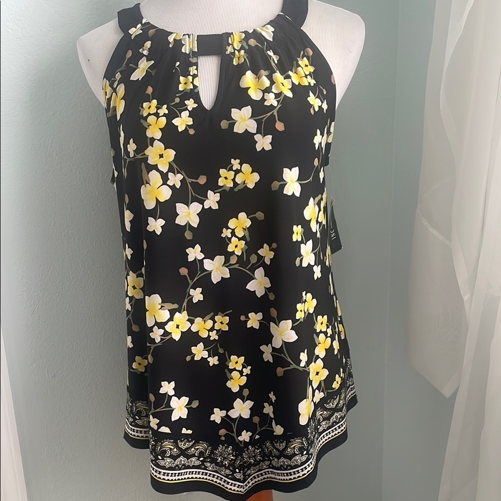 I.N.C. - Floral Black and Yellow Women's Top